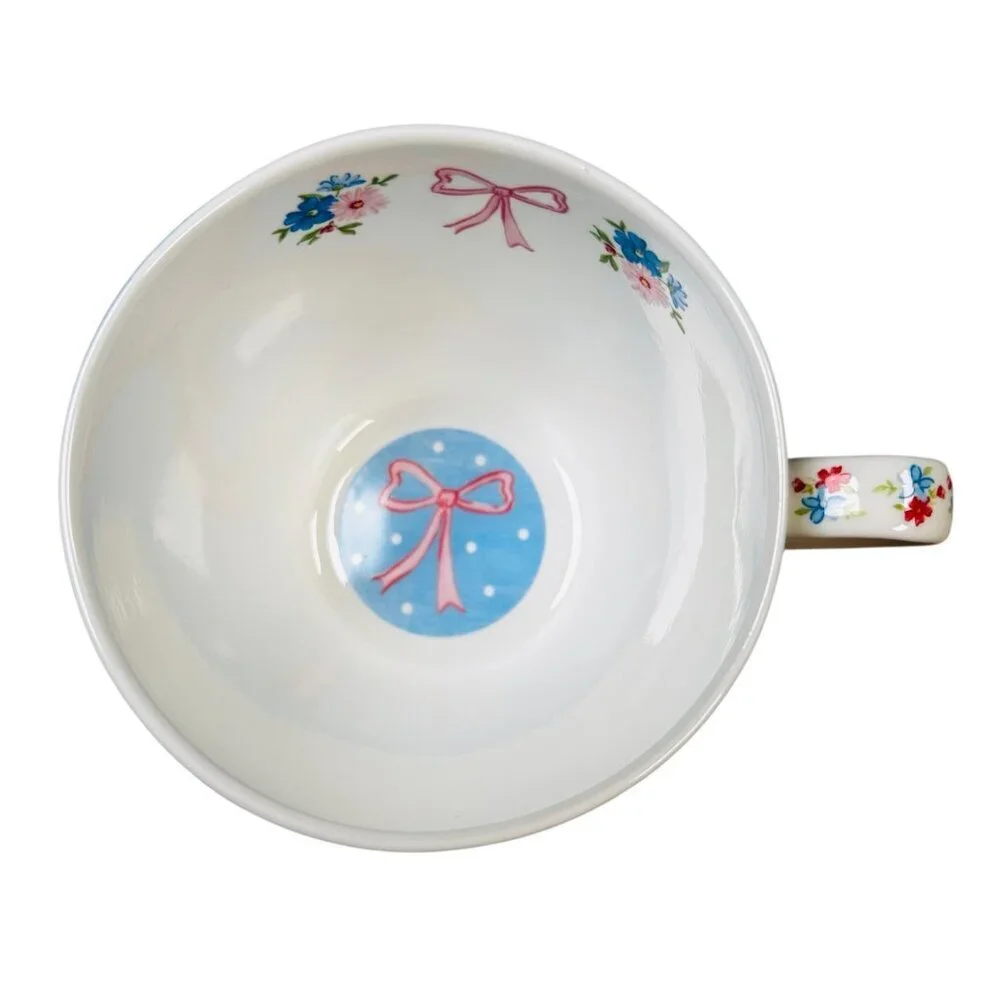Bluebird and Willow Bone China Bow Tea Cup Mug Pink Bows Design